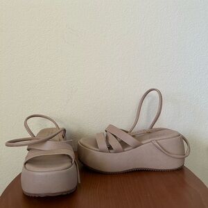 Altar'd State Platform Serenna Sandals Women's Size 8 Tan Ankle Buckle Party